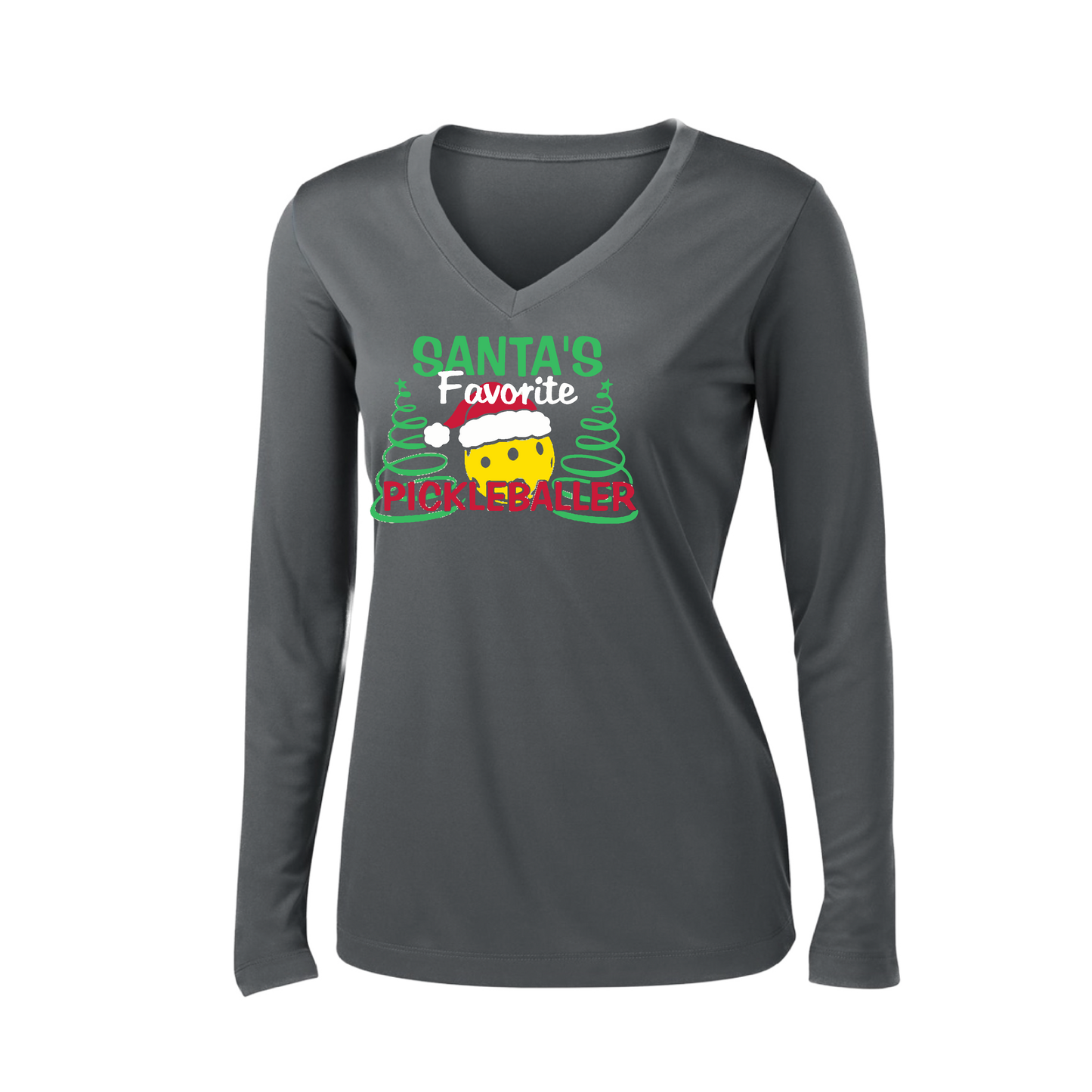 Santa's Favorite Pickleballer | Women’s Long Sleeve V-Neck Shirt | 100% Polyester