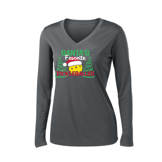 Santa's Favorite Pickleballer | Women’s Long Sleeve V-Neck Shirt | 100% Polyester