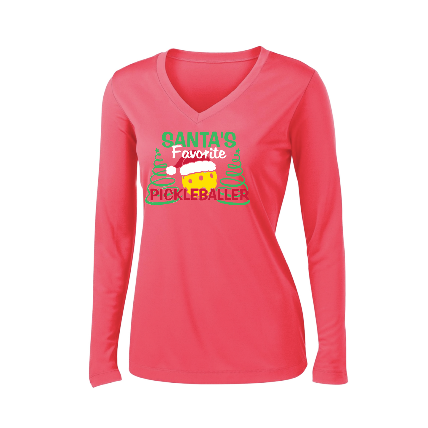 Santa's Favorite Pickleballer | Women’s Long Sleeve V-Neck Shirt | 100% Polyester