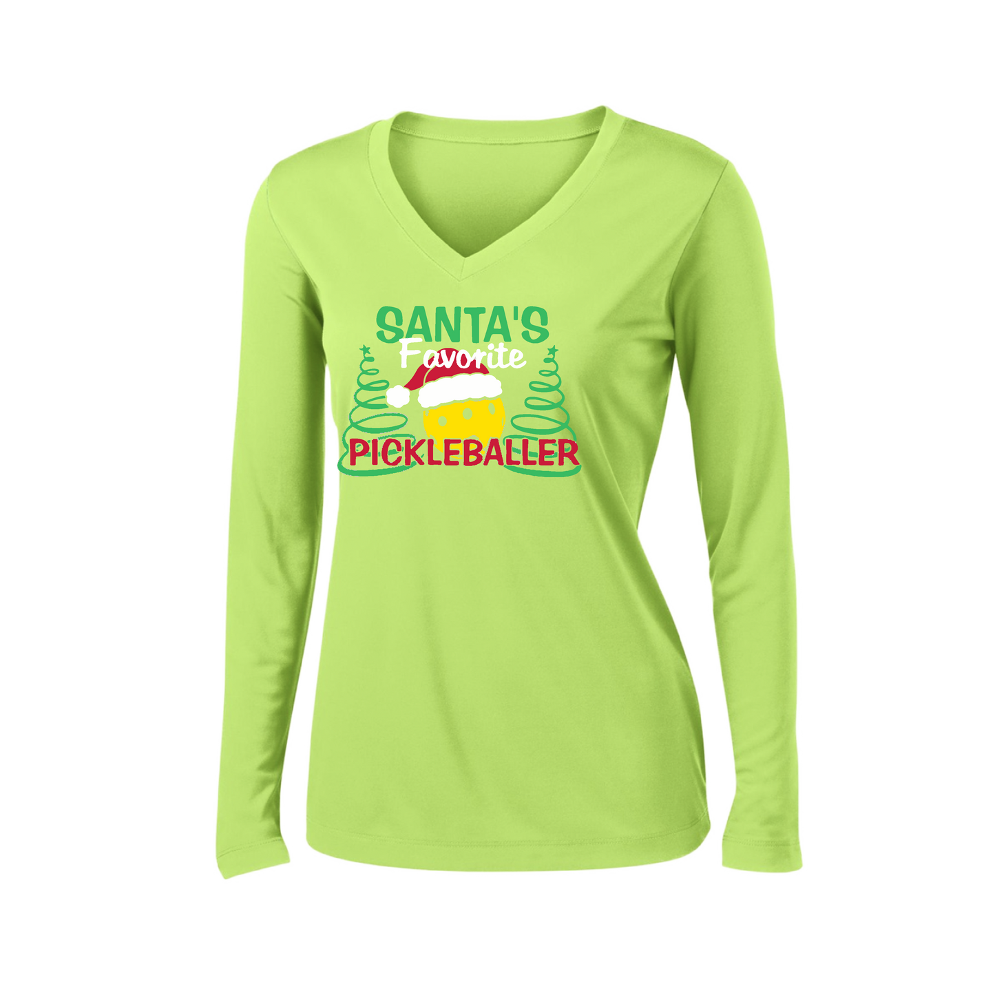 Santa's Favorite Pickleballer | Women’s Long Sleeve V-Neck Shirt | 100% Polyester