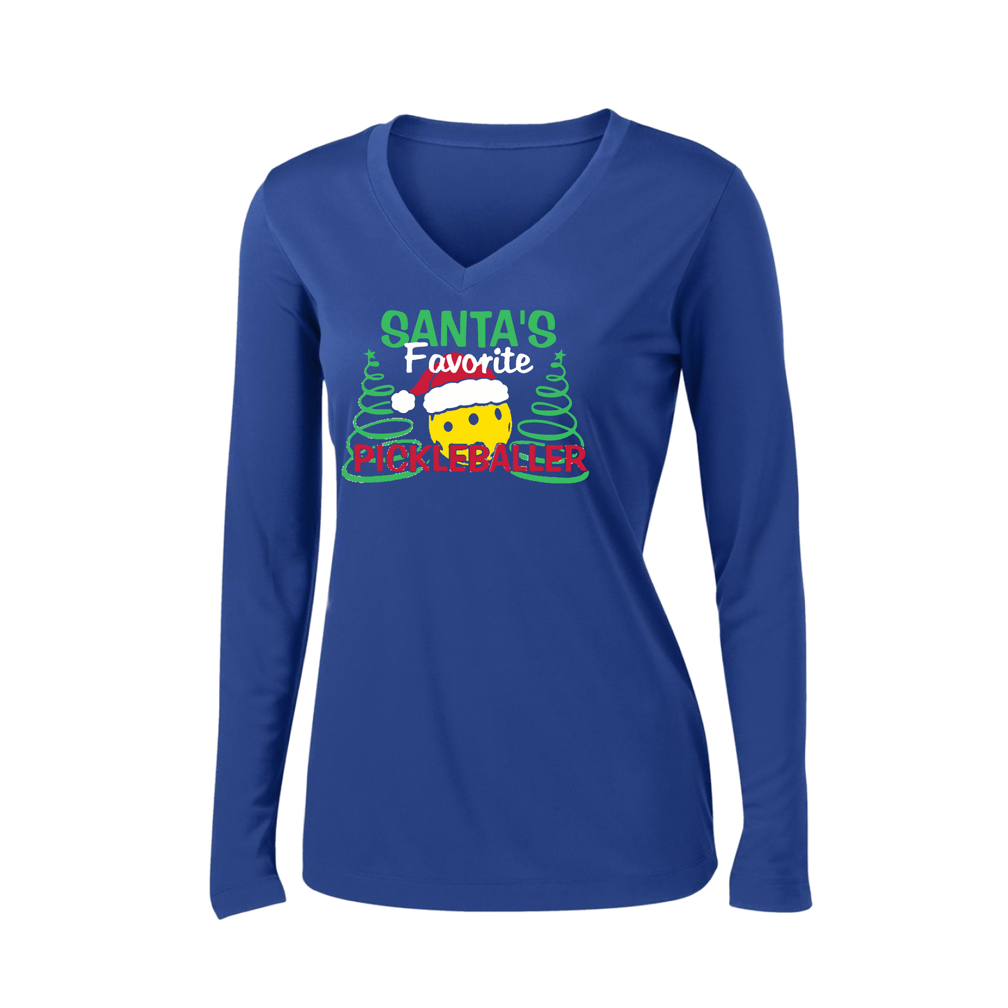 Santa's Favorite Pickleballer | Women’s Long Sleeve V-Neck Shirt | 100% Polyester