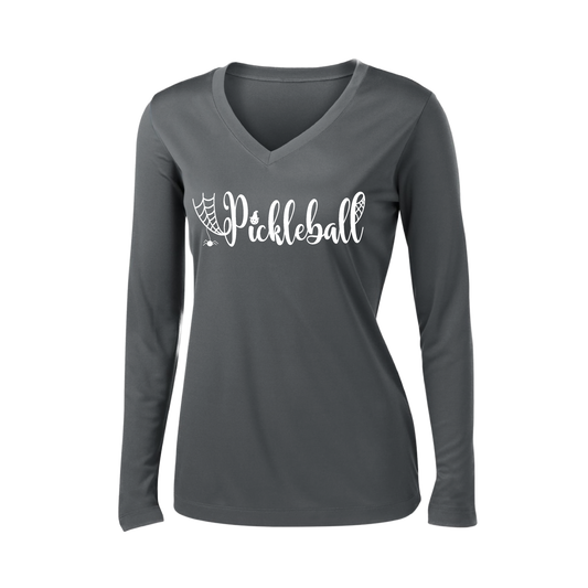 Spider Pickleball | Women’s Long Sleeve V-Neck Shirt | 100% Polyester