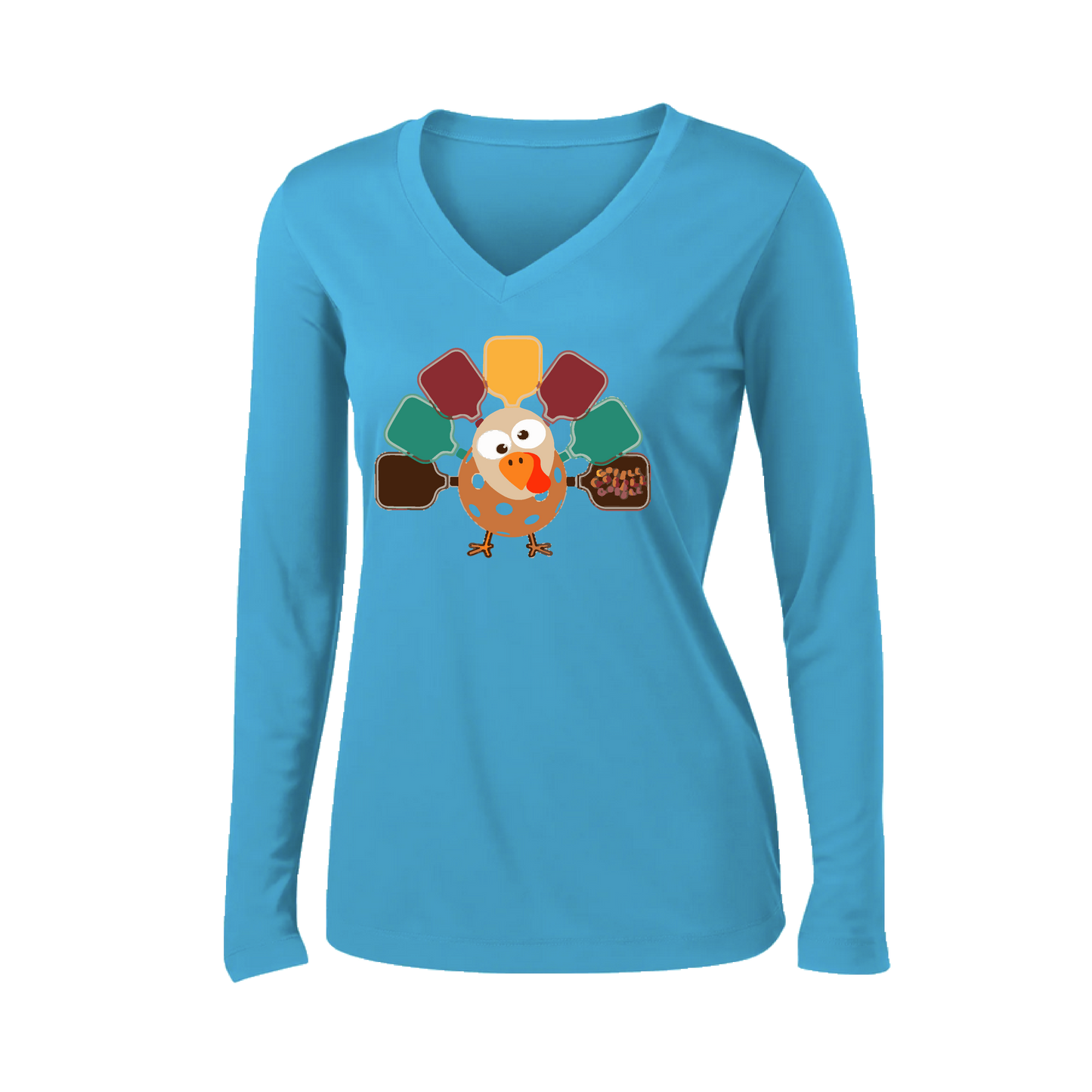 Turkey Pickleball | Women’s Long Sleeve V-Neck Shirt | 100% Polyester