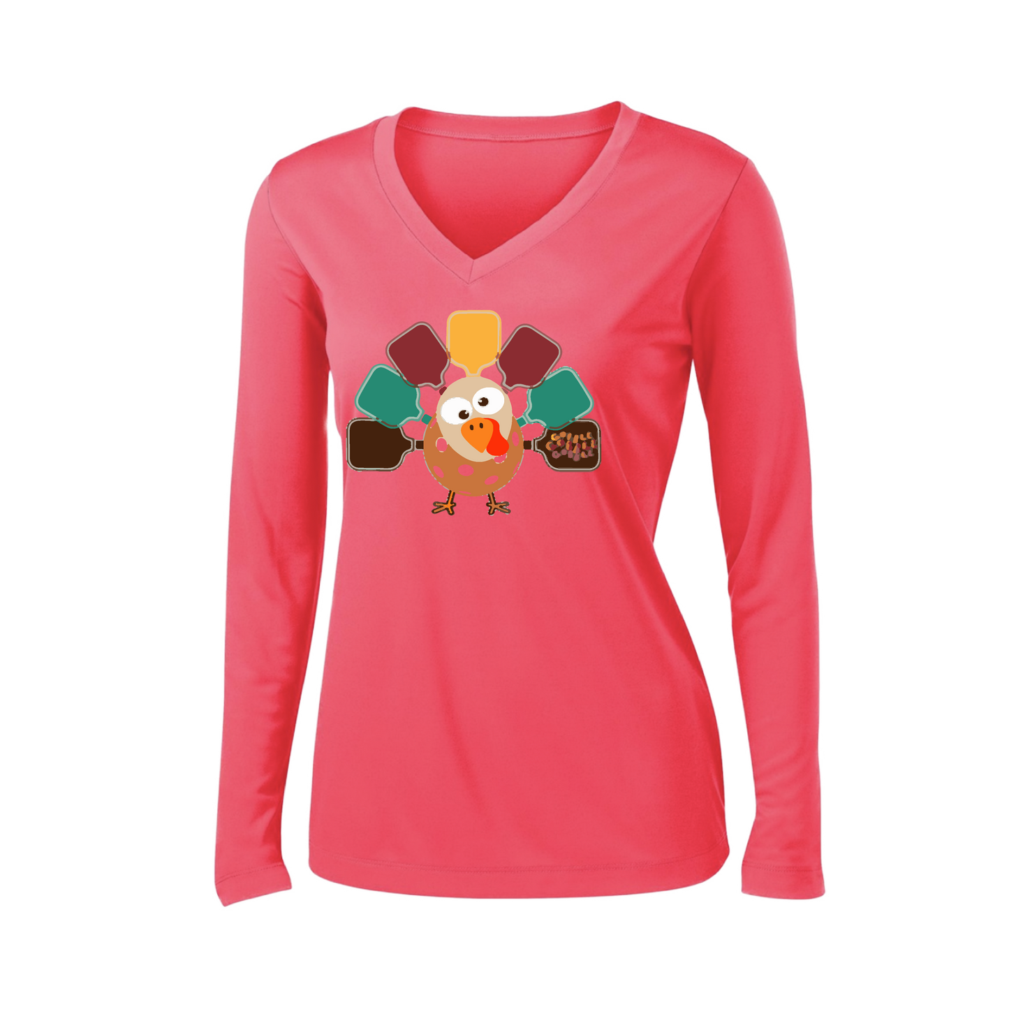 Turkey Pickleball | Women’s Long Sleeve V-Neck Shirt | 100% Polyester