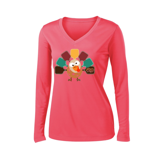 Turkey Pickleball | Women’s Long Sleeve V-Neck Shirt | 100% Polyester