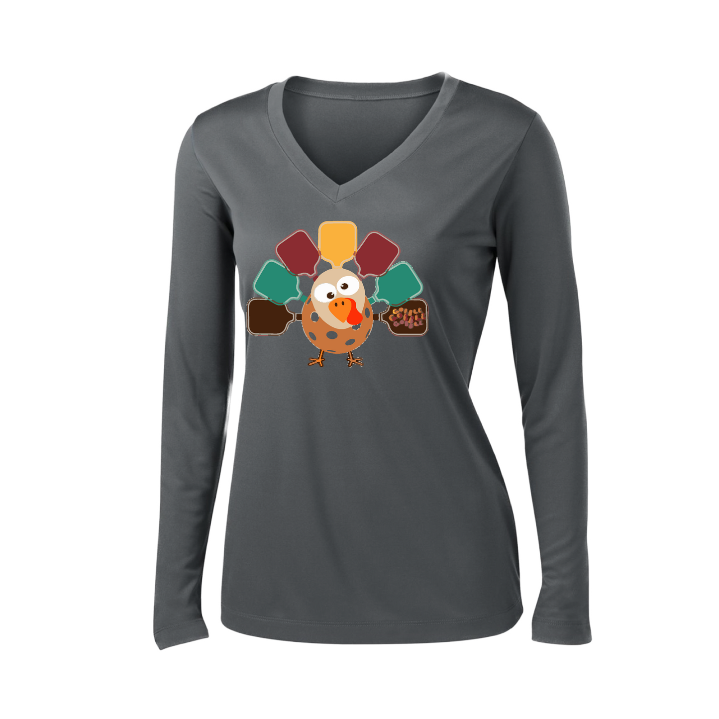 Turkey Pickleball | Women’s Long Sleeve V-Neck Shirt | 100% Polyester