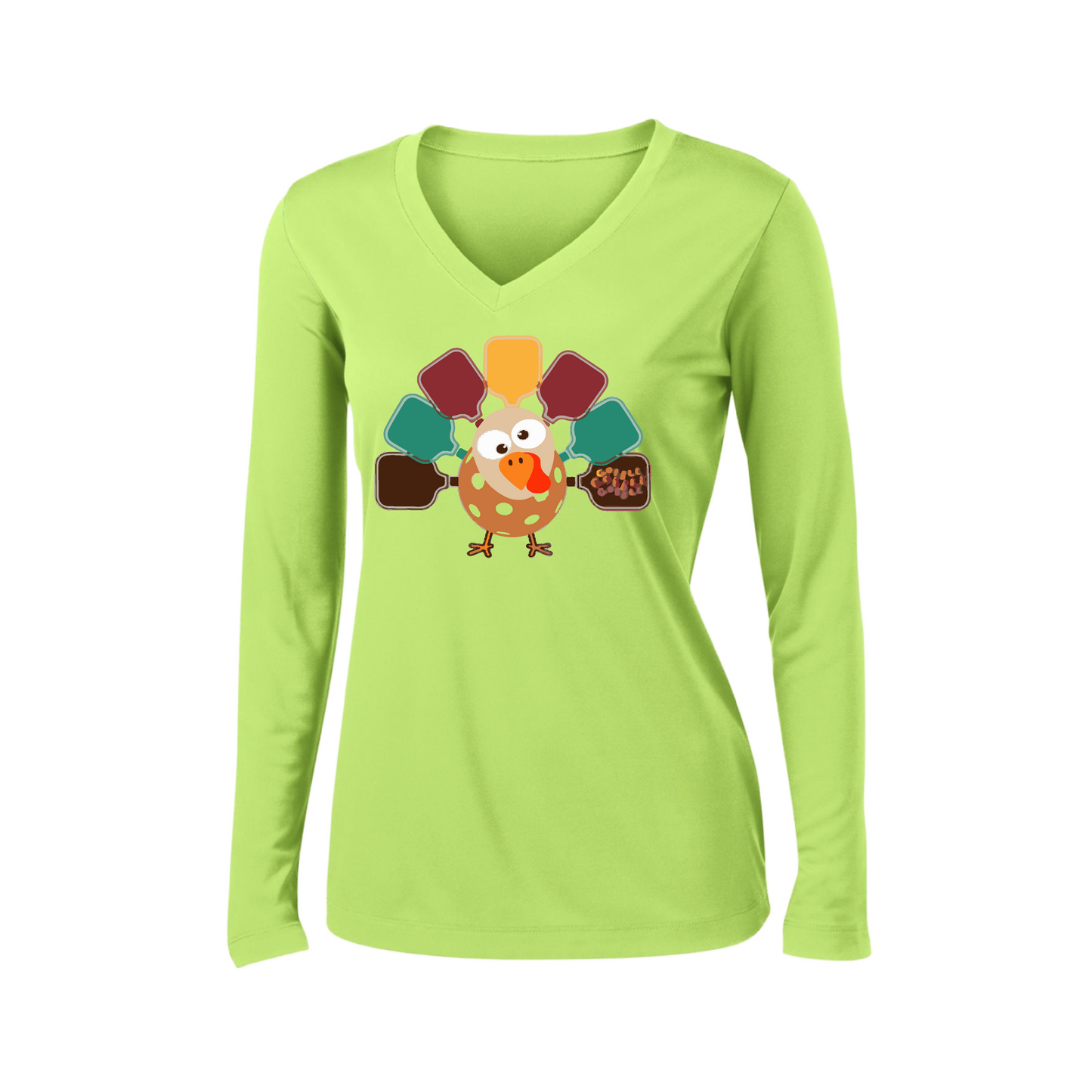 Turkey Pickleball | Women’s Long Sleeve V-Neck Shirt | 100% Polyester