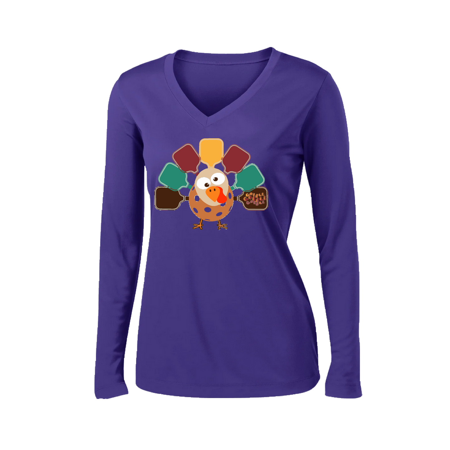 Turkey Pickleball | Women’s Long Sleeve V-Neck Shirt | 100% Polyester