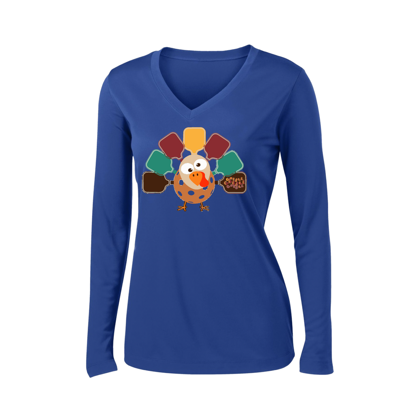 Turkey Pickleball | Women’s Long Sleeve V-Neck Shirt | 100% Polyester