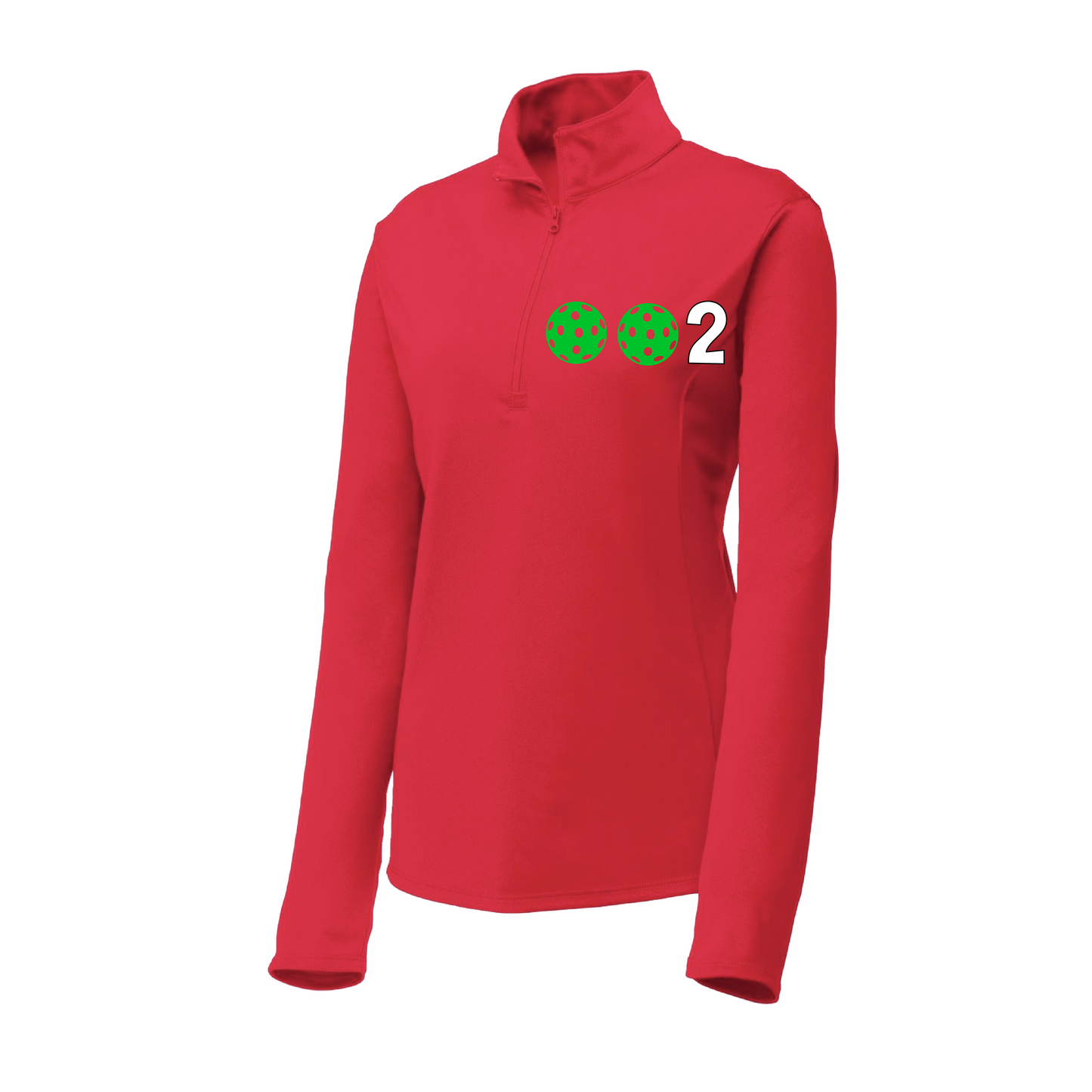 002 With Pickleballs (Colors Purple Rainbow Green) | Women's 1/4 Zip Pullover Athletic Shirt | 100% Polyester