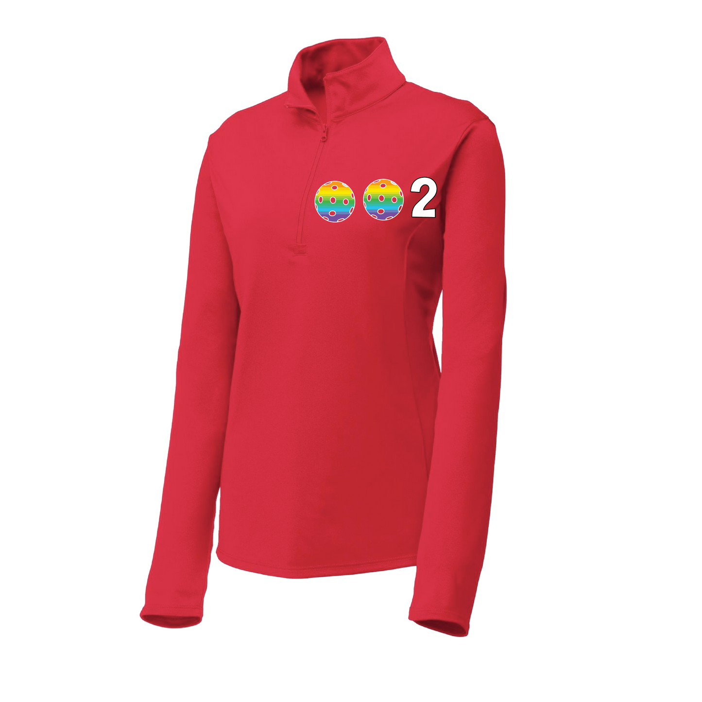 002 With Pickleballs (Colors Purple Rainbow Green) | Women's 1/4 Zip Pullover Athletic Shirt | 100% Polyester