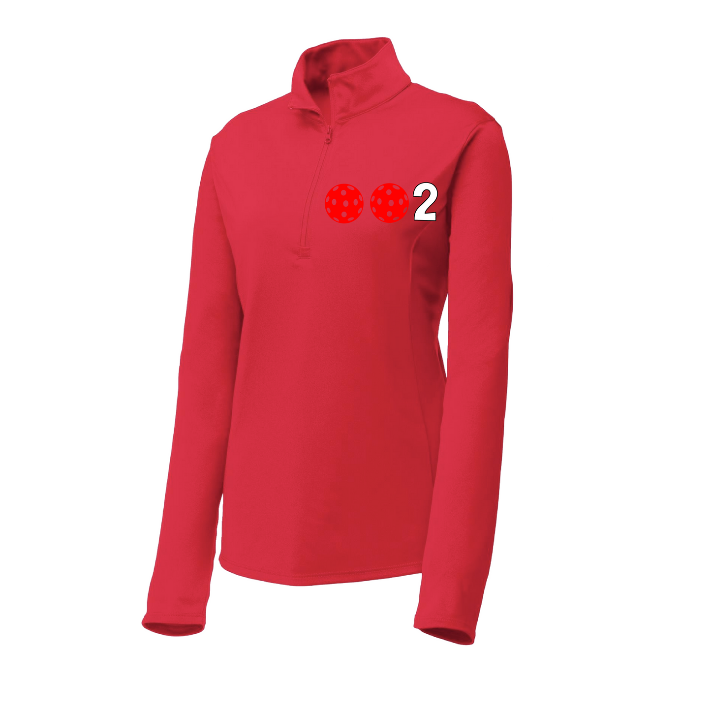 002 With Pickleballs (Colors Cyan Red Orange) | Women's 1/4 Zip Pullover Athletic Shirt | 100% Polyester