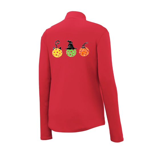 Cat Witch Pumpkin  | Women's 1/4 Zip Pickleball Pullover | 100% Polyester