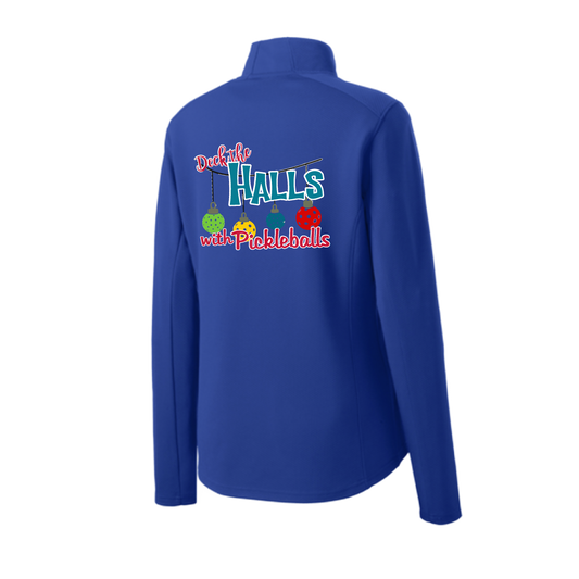 Deck the Halls with Pickleballs | Women's 1/4 Zip Pickleball Pullover | 100% Polyester