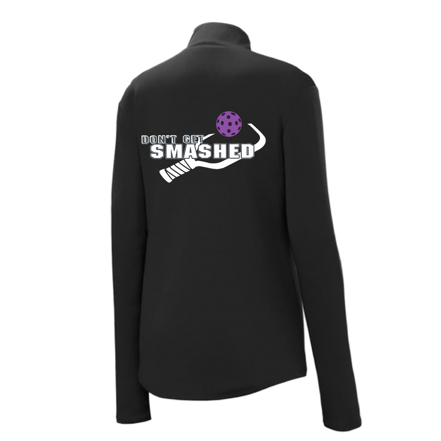 Don't Get Smashed (Pickleball Color Purple White Yellow) | Women's 1/4 Zip Pullover Athletic Shirt | 100% Polyester