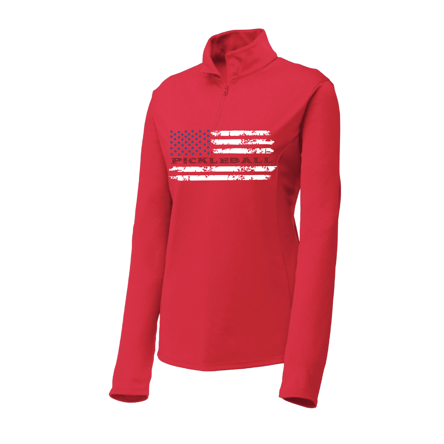 Pickleball Flag Horizontal (Customizable) | Women’s 1/4 Zip Pullover Athletic Shirt | 100% Polyester