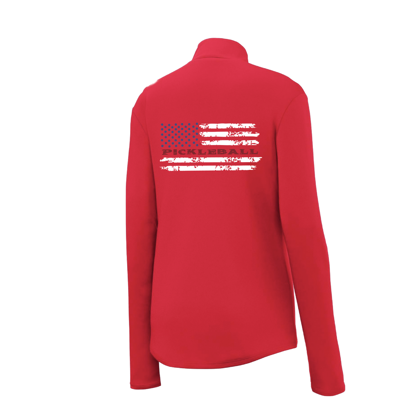 Pickleball Flag Horizontal (Customizable) | Women’s 1/4 Zip Pullover Athletic Shirt | 100% Polyester