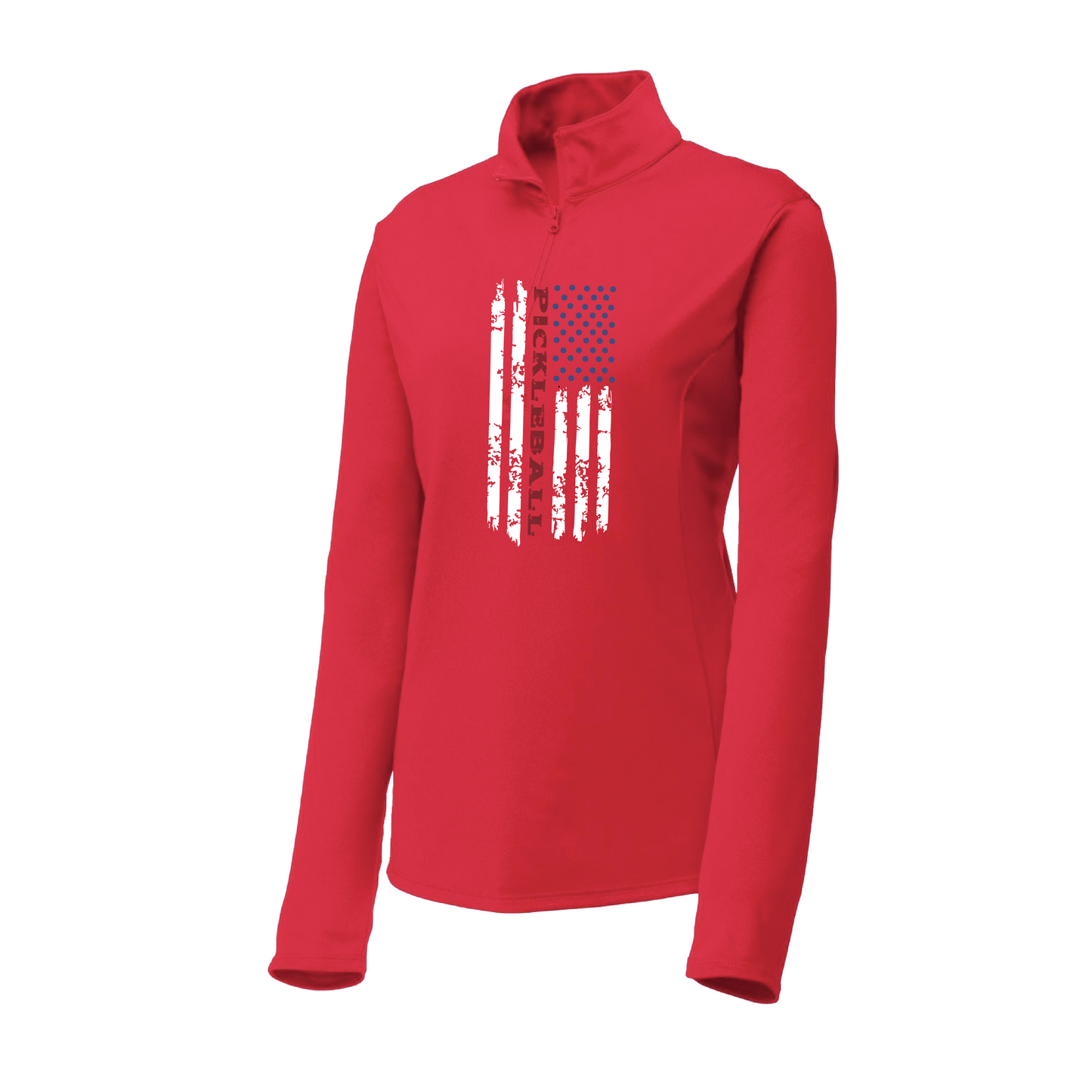 Pickleball Flag Vertical (Customizable) | Women's 1/4 Zip Pullover Athletic Shirt | 100% Polyester