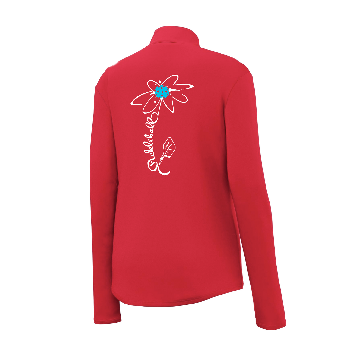 Pickleball Flower (Cyan Green Orange) | Women's 1/4 Zip Pickleball Pullover | 100% Polyester