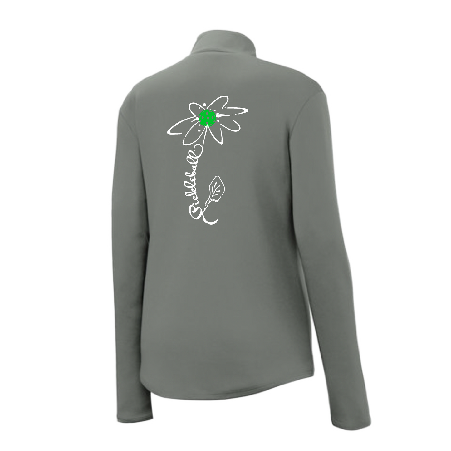 Pickleball Flower (Cyan Green Orange) | Women's 1/4 Zip Pickleball Pullover | 100% Polyester