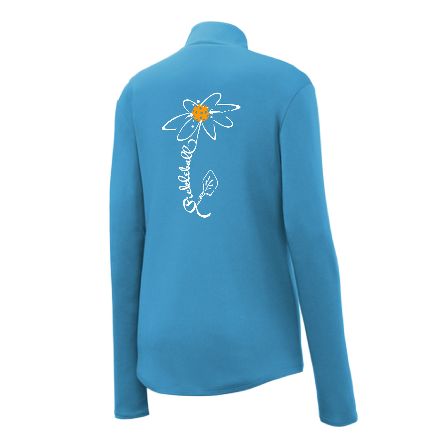 Pickleball Flower (Cyan Green Orange) | Women's 1/4 Zip Pickleball Pullover | 100% Polyester