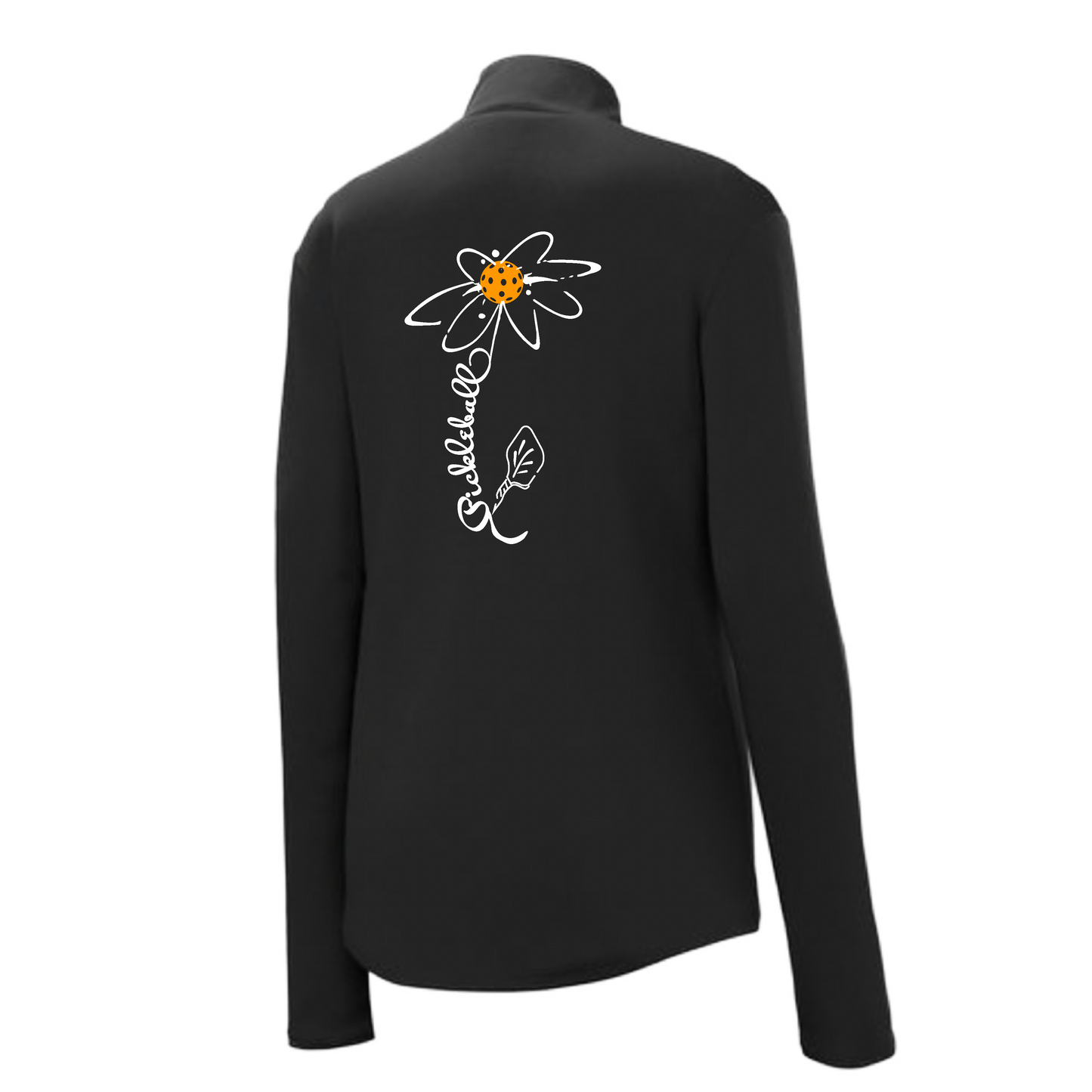 Pickleball Flower (Cyan Green Orange) | Women's 1/4 Zip Pickleball Pullover | 100% Polyester