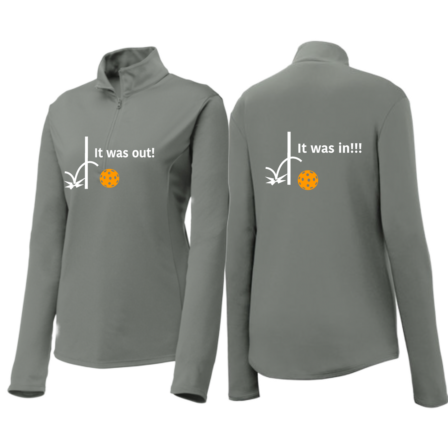 It Was Out! It Was In! (Pickleballs Cyan Green Orange) | Women's 1/4 Zip Pickleball Pullover | 100% Polyester