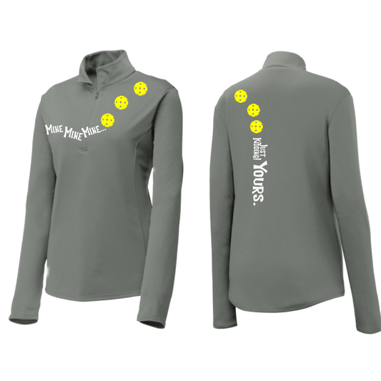 Mine JK Yours (Pickleballs Red White Yellow) | Women's 1/4 Zip Pickleball Pullover | 100% Polyester