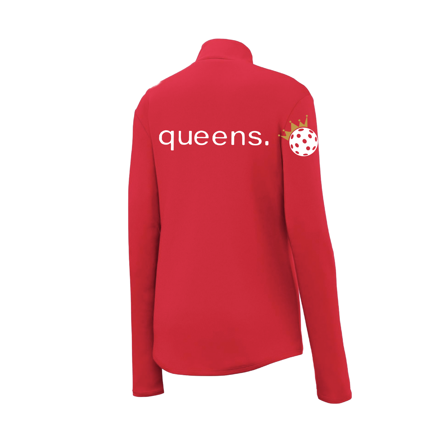 Pickleball Queen With Crown | Women's 1/4 Zip Pullover Athletic Shirt | 100% Polyester