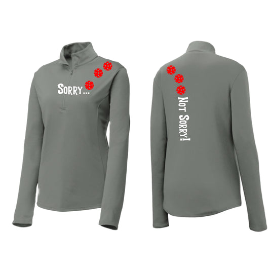 Sorry Not Sorry (Pickleballs Red White Yellow) | Women's 1/4 Zip Pickleball Pullover | 100% Polyester