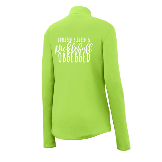 Stressed Blessed Pickleball Obsessed | Clearance Women's 1/4 Zip Pickleball Athletic Pullover | 100% Polyester