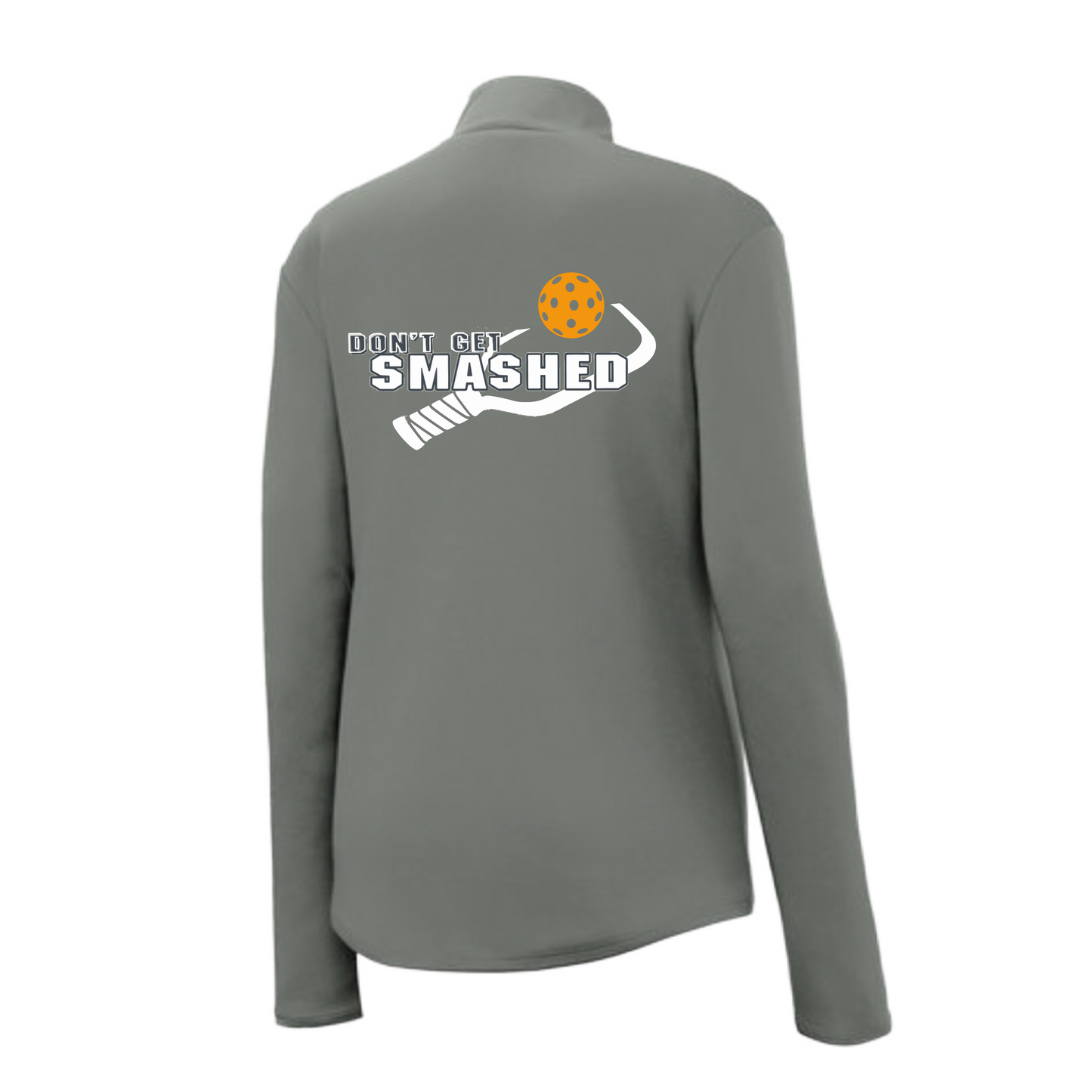 Don't Get Smashed (Pickleball Color Cyan Orange Pink) Customizable | Women's 1/4 Zip Pullover Athletic Shirt | 100% Polyester