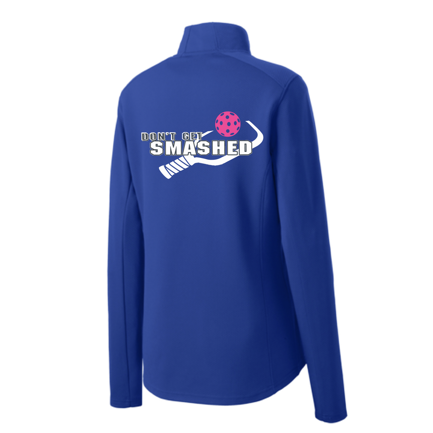 Don't Get Smashed (Pickleball Color Cyan Orange Pink) Customizable | Women's 1/4 Zip Pullover Athletic Shirt | 100% Polyester