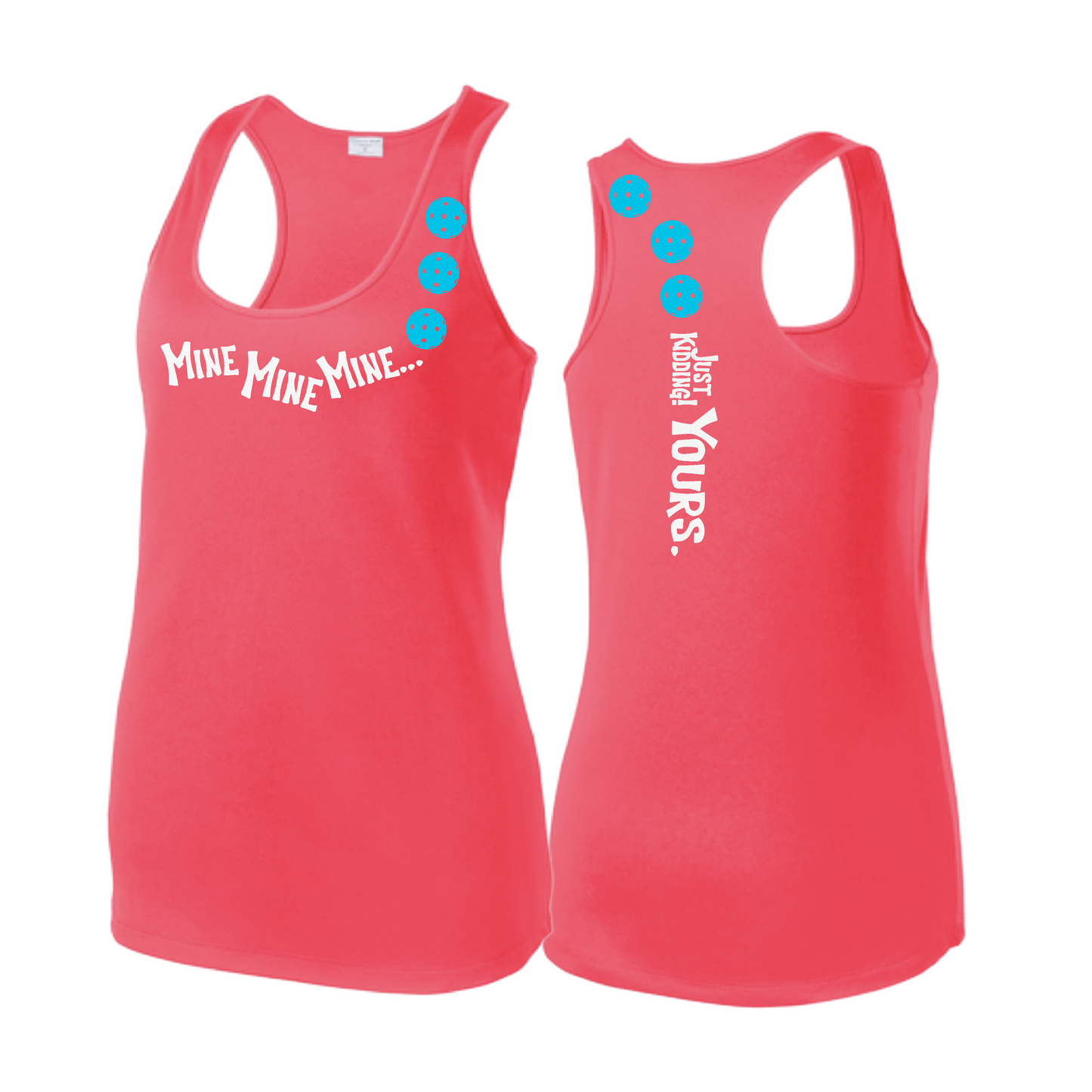 Mine JK Yours (Pickleballs Cyan Green Orange) | Women's Racerback Pickleball Tank | 100% Polyester