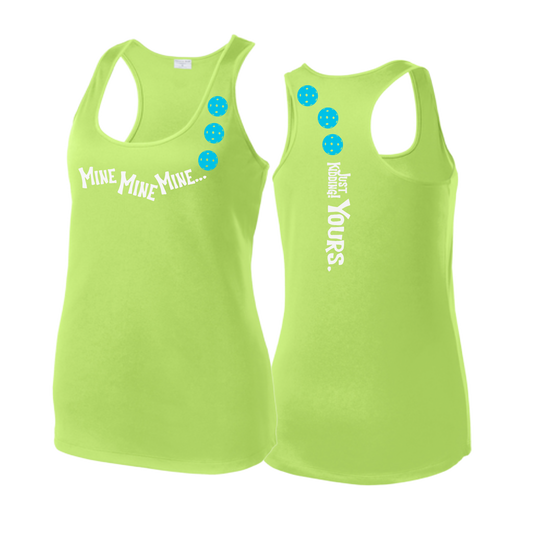 Mine JK Yours (Pickleballs Cyan Green Orange) | Women's Racerback Pickleball Tank | 100% Polyester