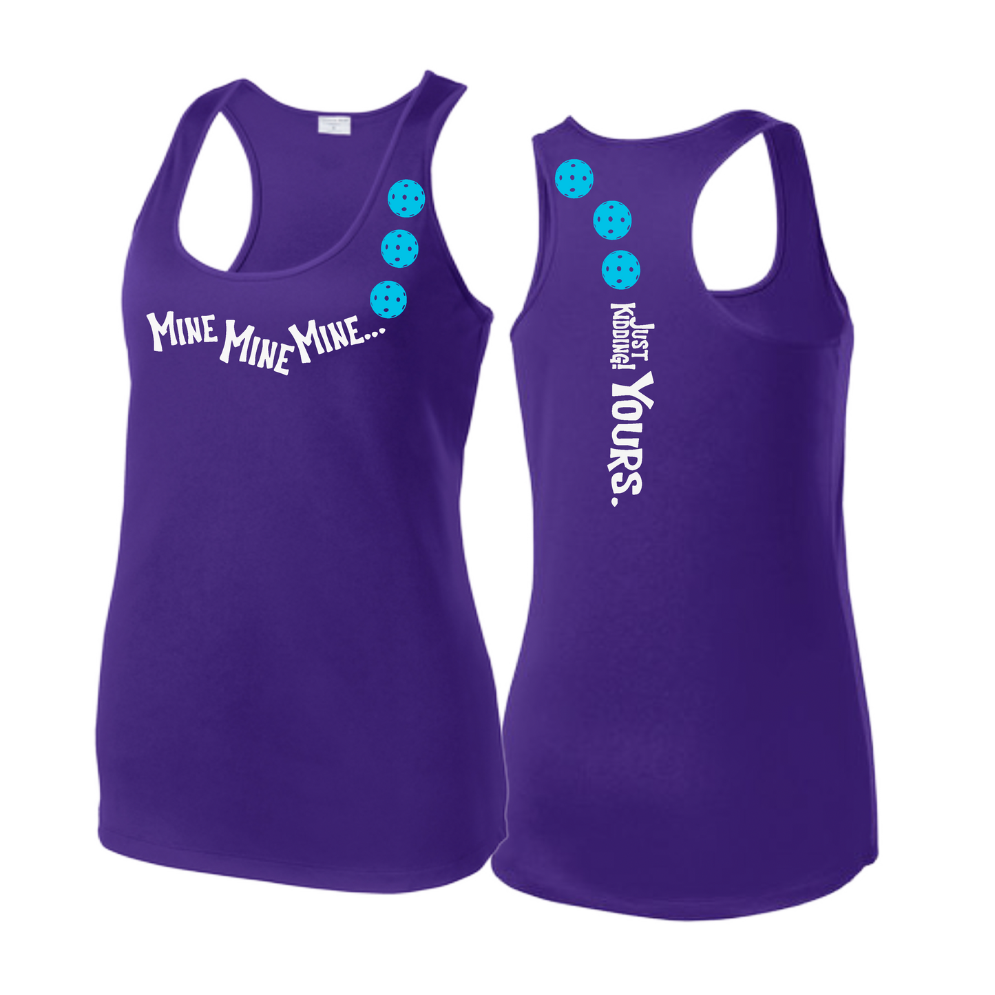 Mine JK Yours (Pickleballs Cyan Green Orange) | Women's Racerback Pickleball Tank | 100% Polyester