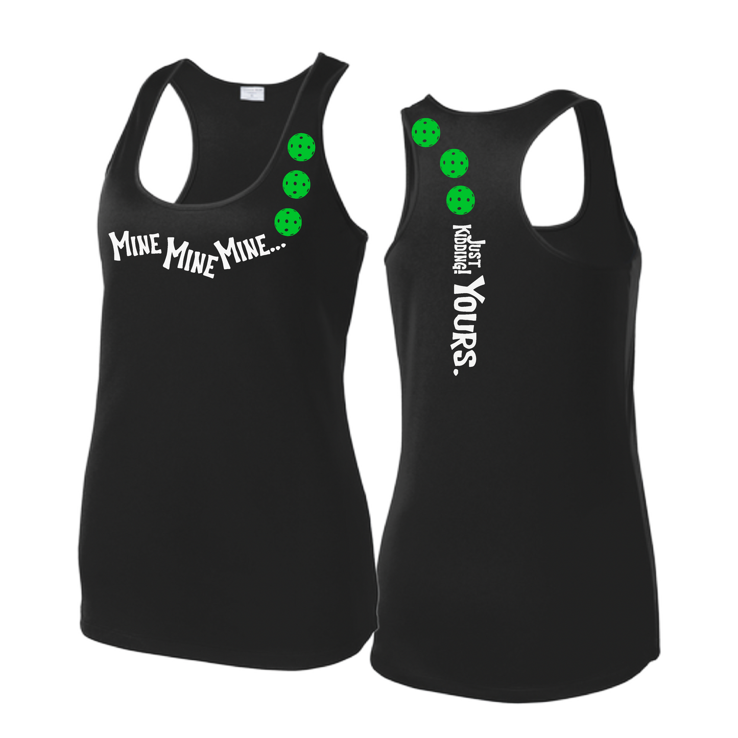 Mine JK Yours (Pickleballs Cyan Green Orange) | Women's Racerback Pickleball Tank | 100% Polyester