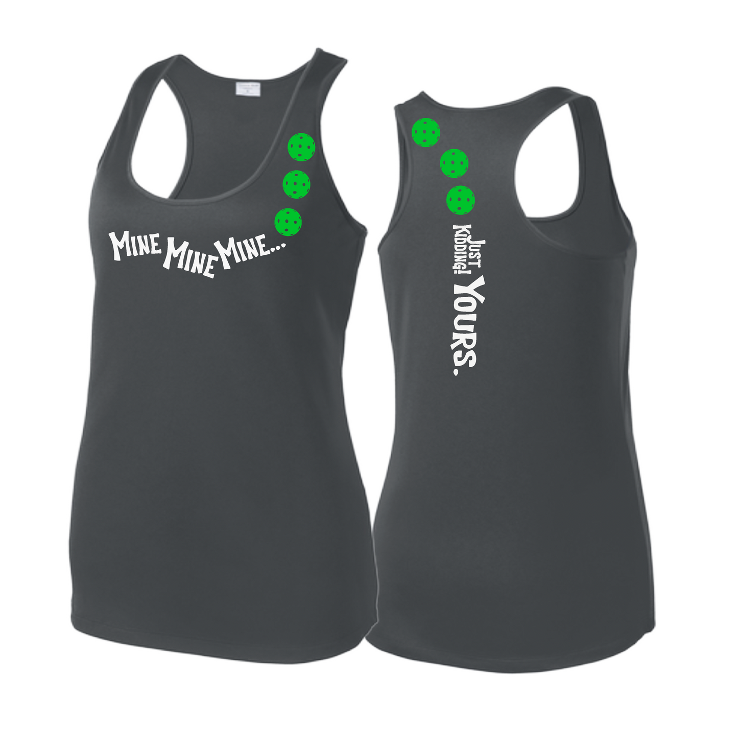 Mine JK Yours (Pickleballs Cyan Green Orange) | Women's Racerback Pickleball Tank | 100% Polyester