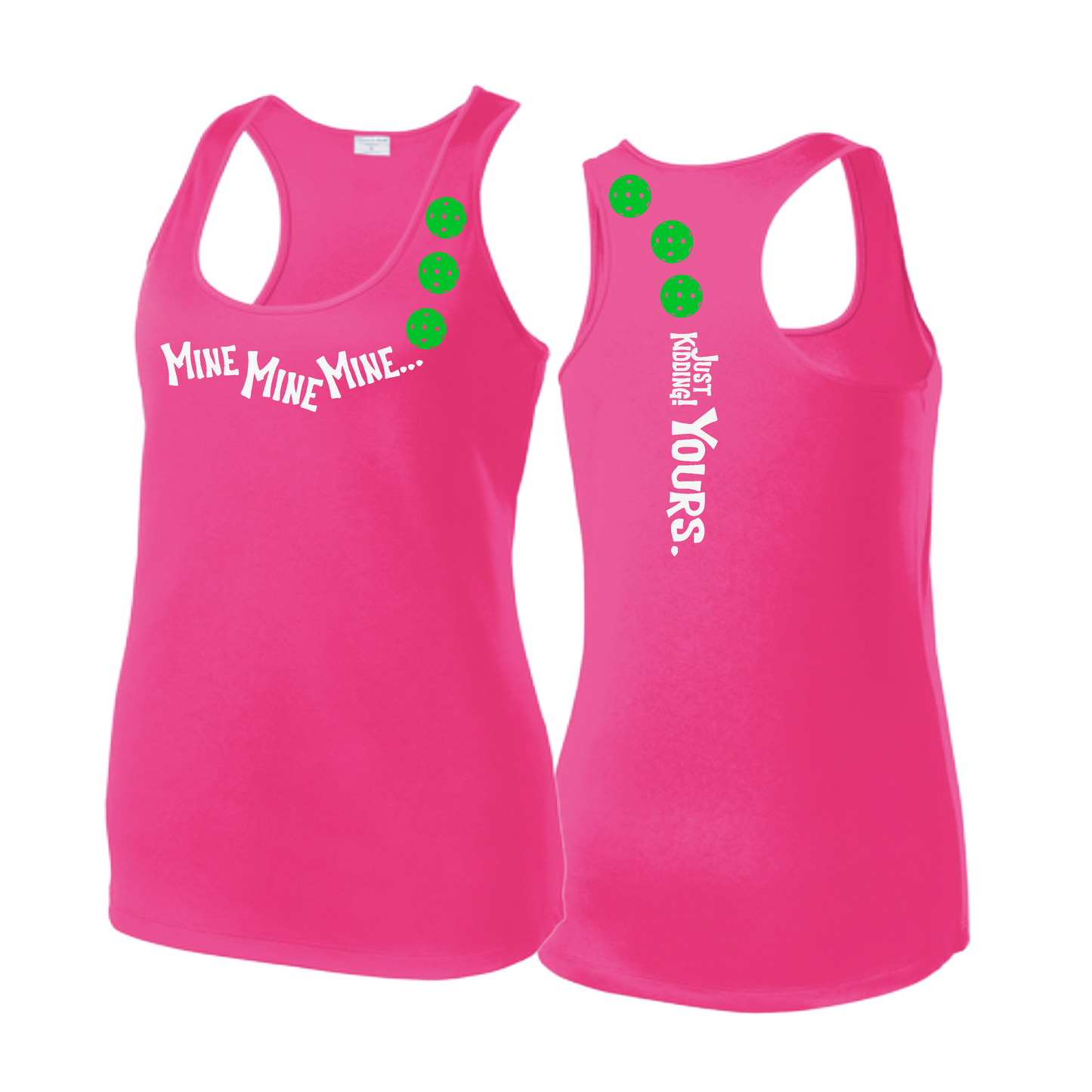 Mine JK Yours (Pickleballs Cyan Green Orange) | Women's Racerback Pickleball Tank | 100% Polyester