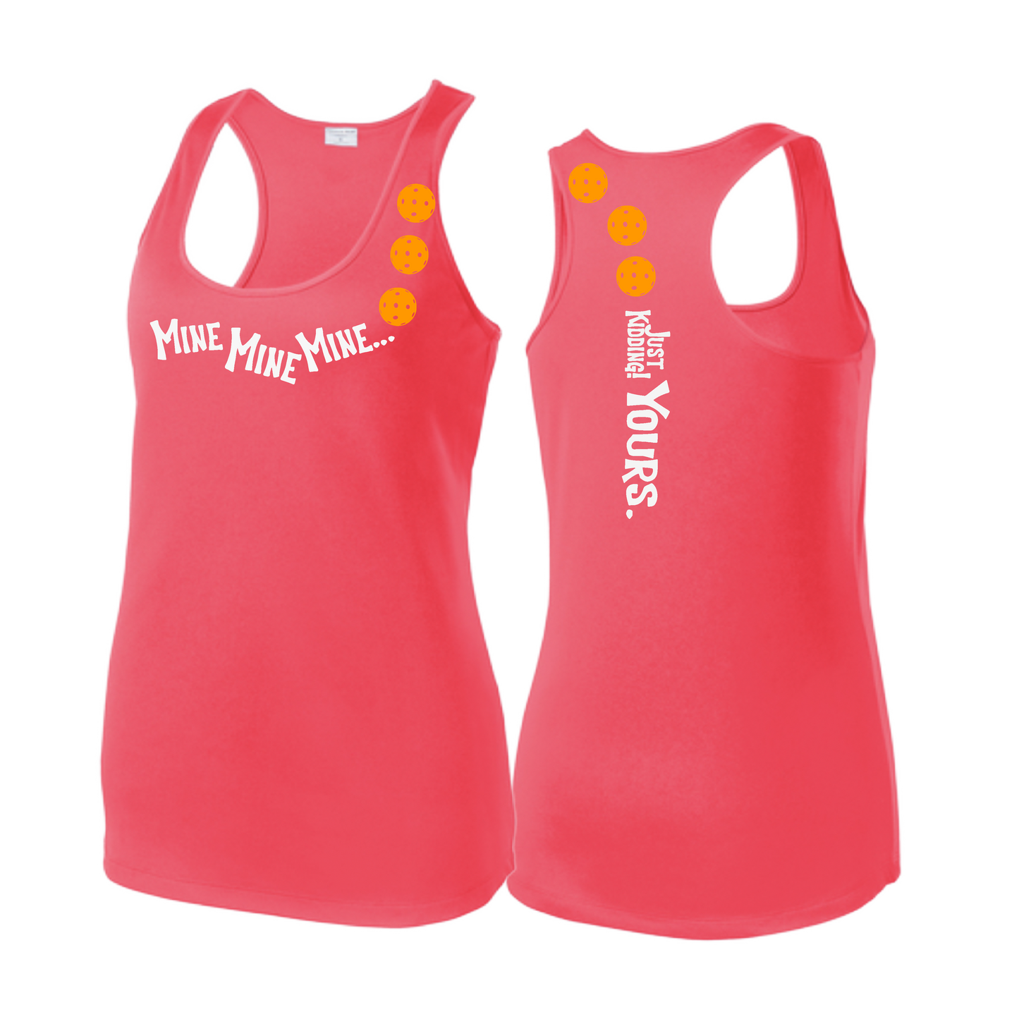 Mine JK Yours (Pickleballs Cyan Green Orange) | Women's Racerback Pickleball Tank | 100% Polyester