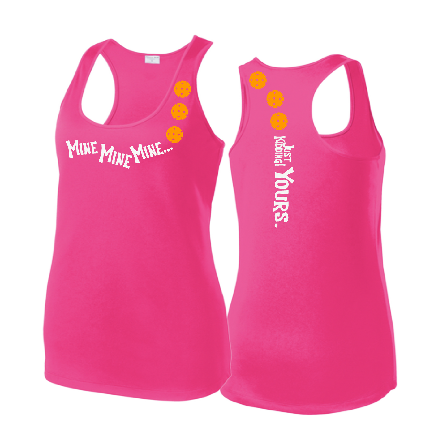 Mine JK Yours (Pickleballs Cyan Green Orange) | Women's Racerback Pickleball Tank | 100% Polyester