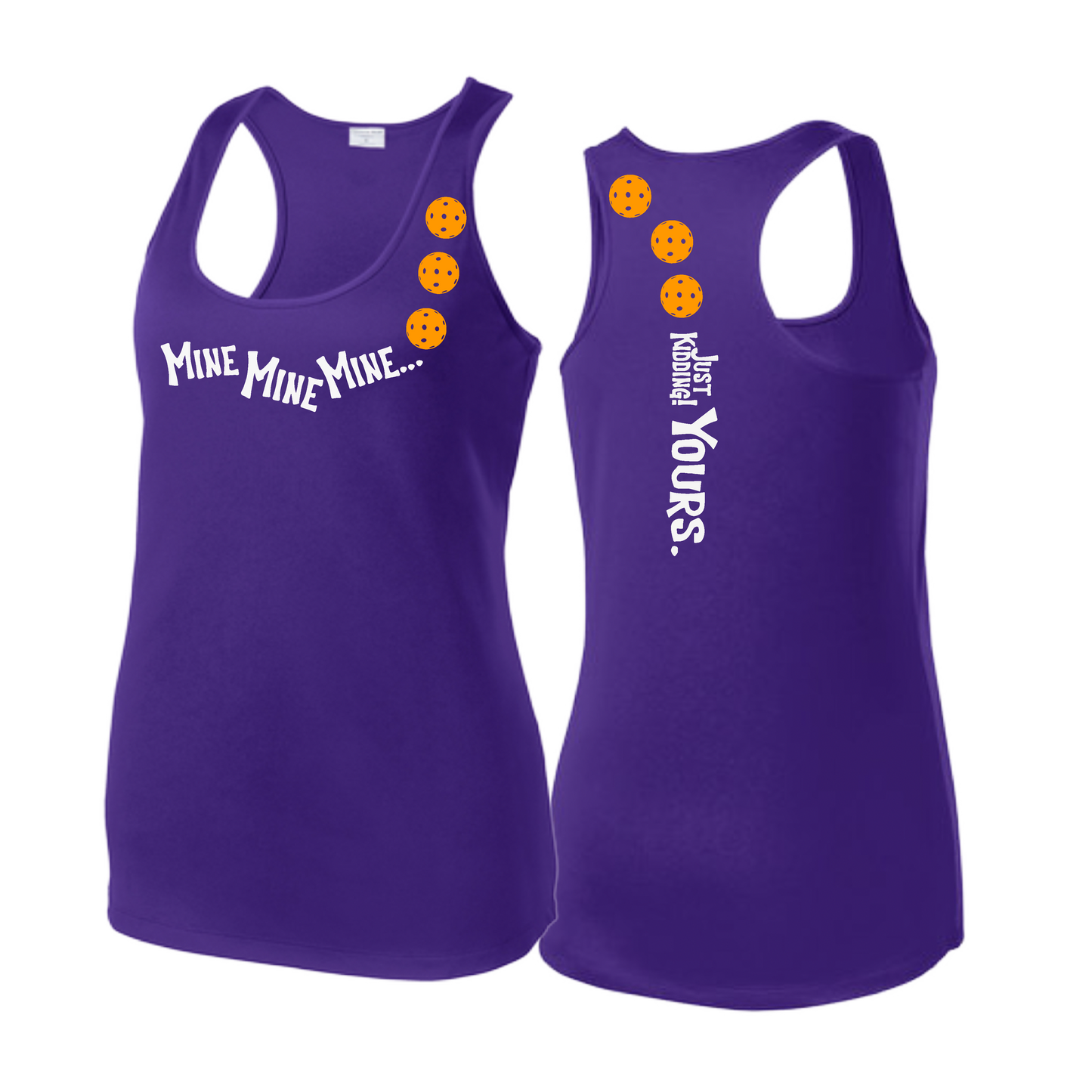 Mine JK Yours (Pickleballs Cyan Green Orange) | Women's Racerback Pickleball Tank | 100% Polyester