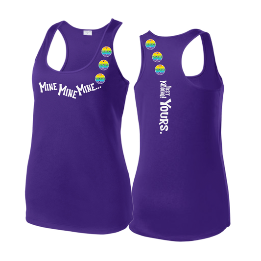 Mine JK Yours (Pickleballs Pink Purple Rainbow) | Women's Racerback Pickleball Tank | 100% Polyester