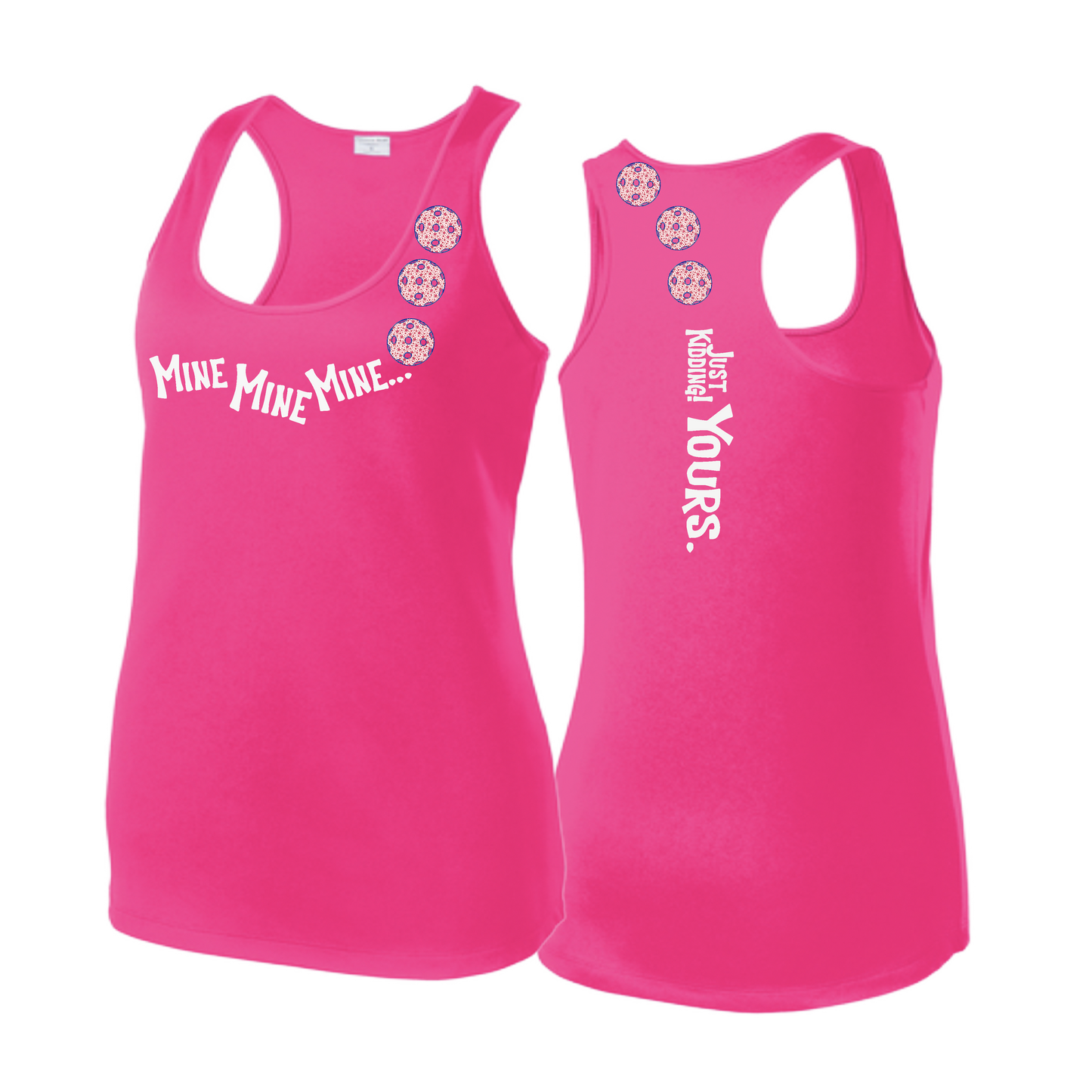 Mine JK Yours (Pickleballs With Stars) | Women's Racerback Pickleball Tank | 100% Polyester