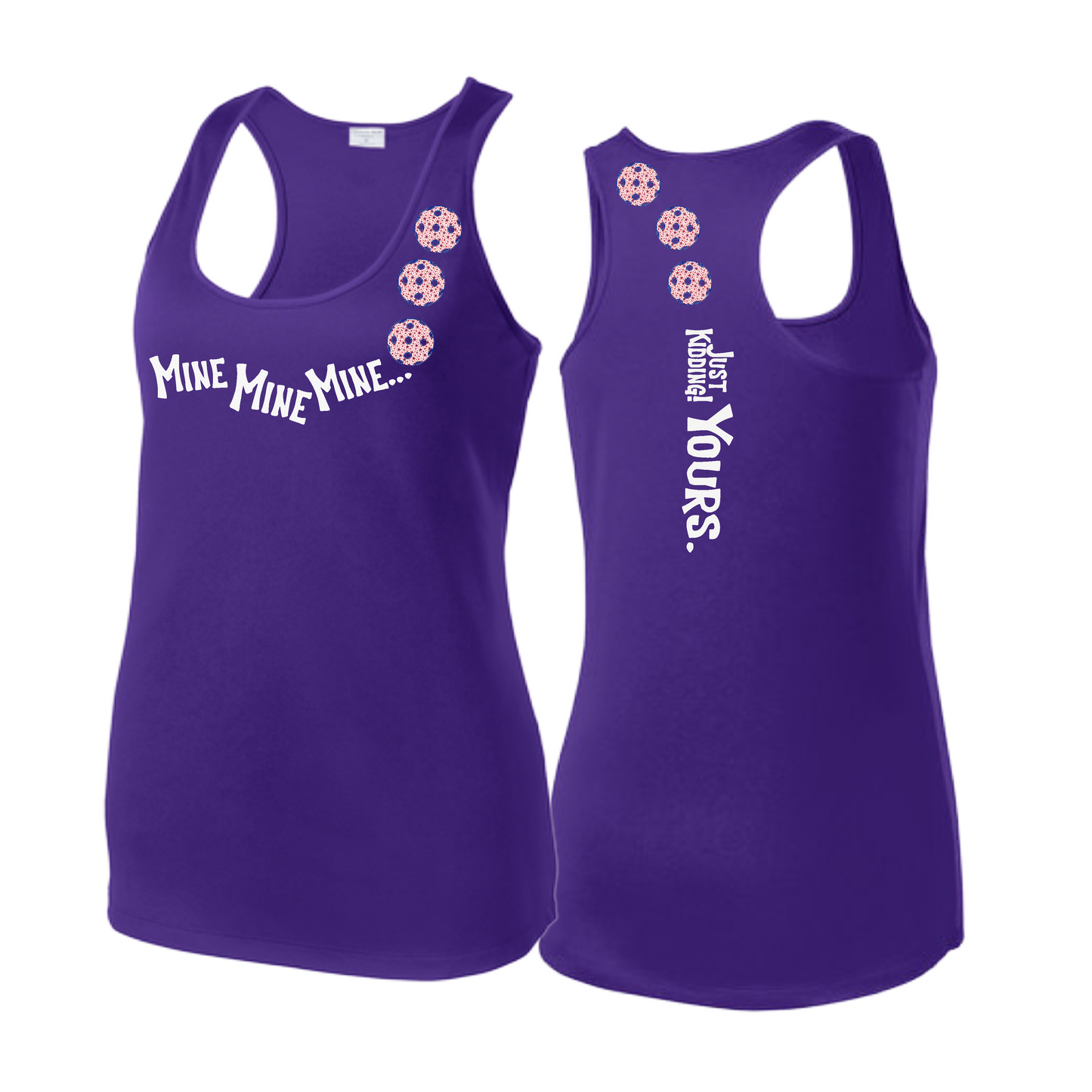 Mine JK Yours (Pickleballs With Stars) | Women's Racerback Pickleball Tank | 100% Polyester