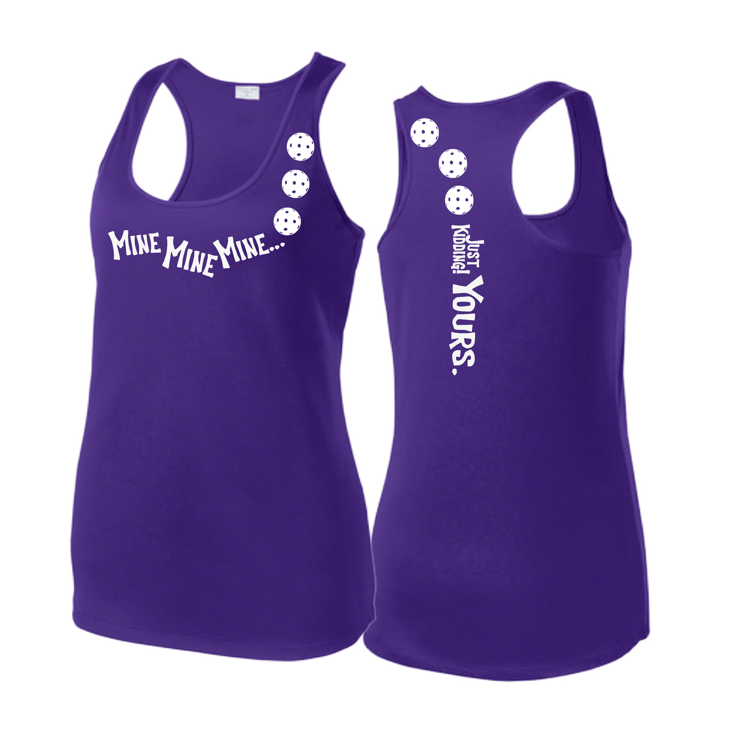 Mine JK Yours (Pickleballs Red White Yellow) | Women's Racerback Pickleball Tank | 100% Polyester