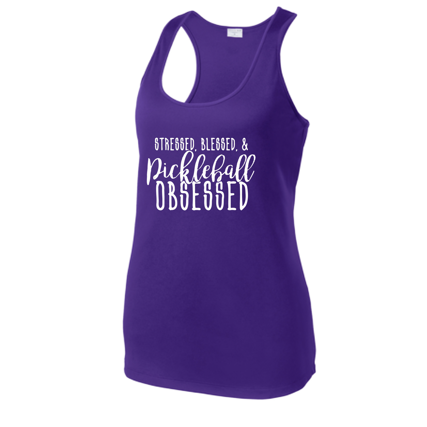 Stressed Blessed & Pickleball Obsessed | Women's Racerback Pickleball Tank | 100% Polyester