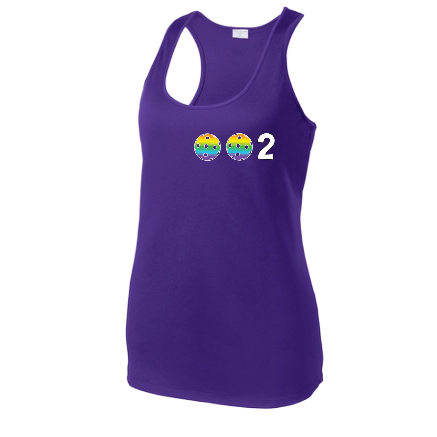 002 With Pickleballs (Colors Cyan Purple Rainbow) Customizable | Women’s Racerback Tank | 100% Polyester