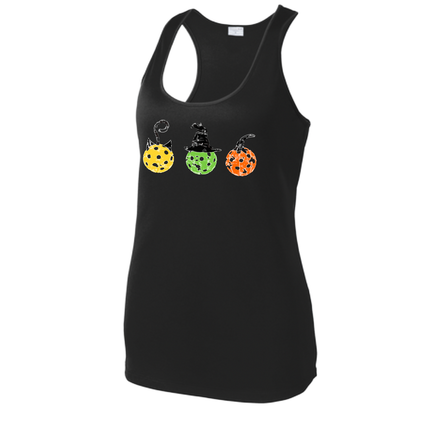 Cat Witch Pumpkin | Women's Racerback Pickleball Tank | 100% Polyester