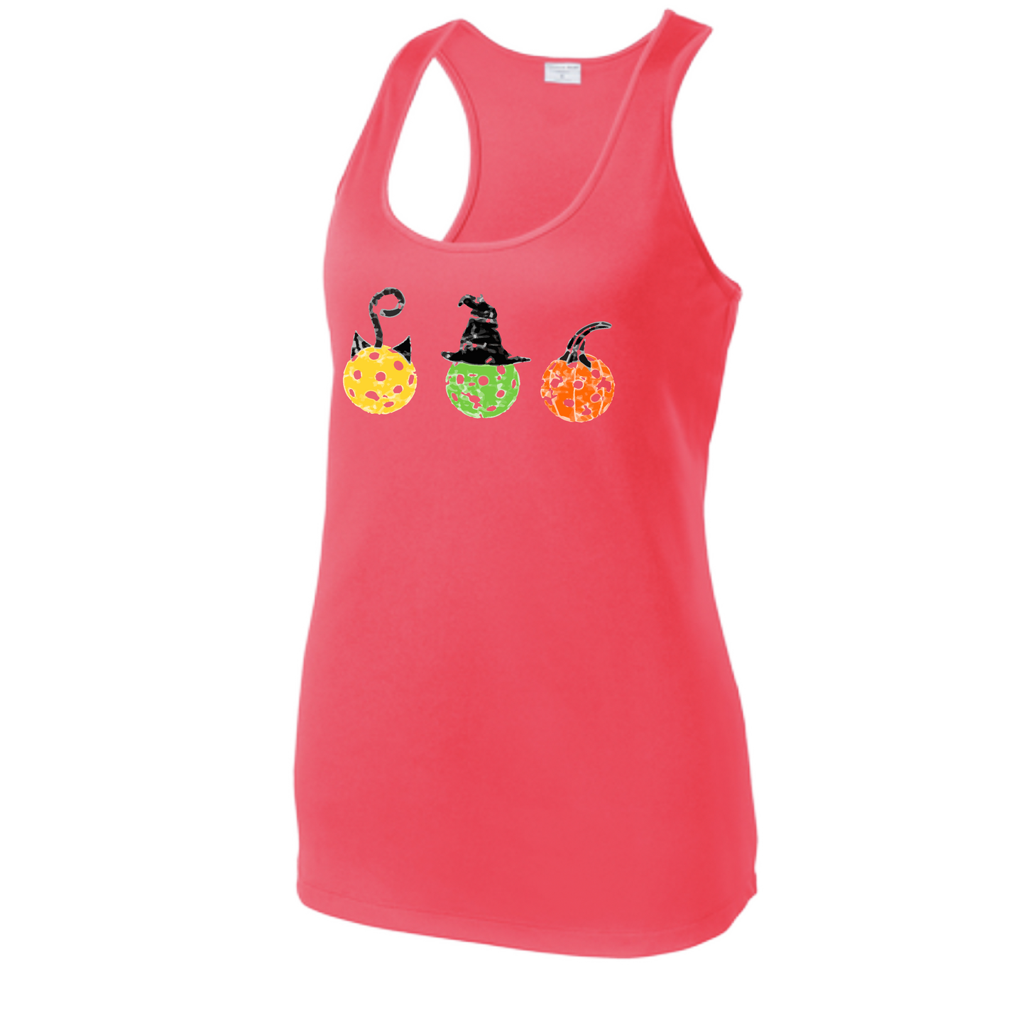 Cat Witch Pumpkin | Women's Racerback Pickleball Tank | 100% Polyester